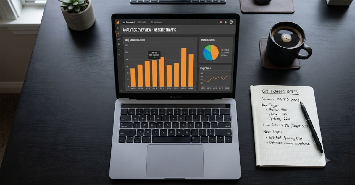Data dashboard showing metrics from a blog views checker and blog traffic checker tool.