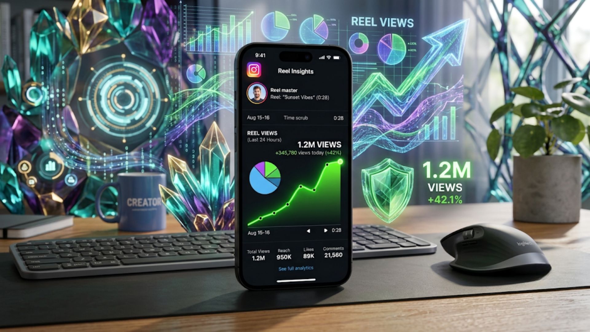 A secure smartphone shield icon demonstrating how to get free instagram reel views safely without bots.