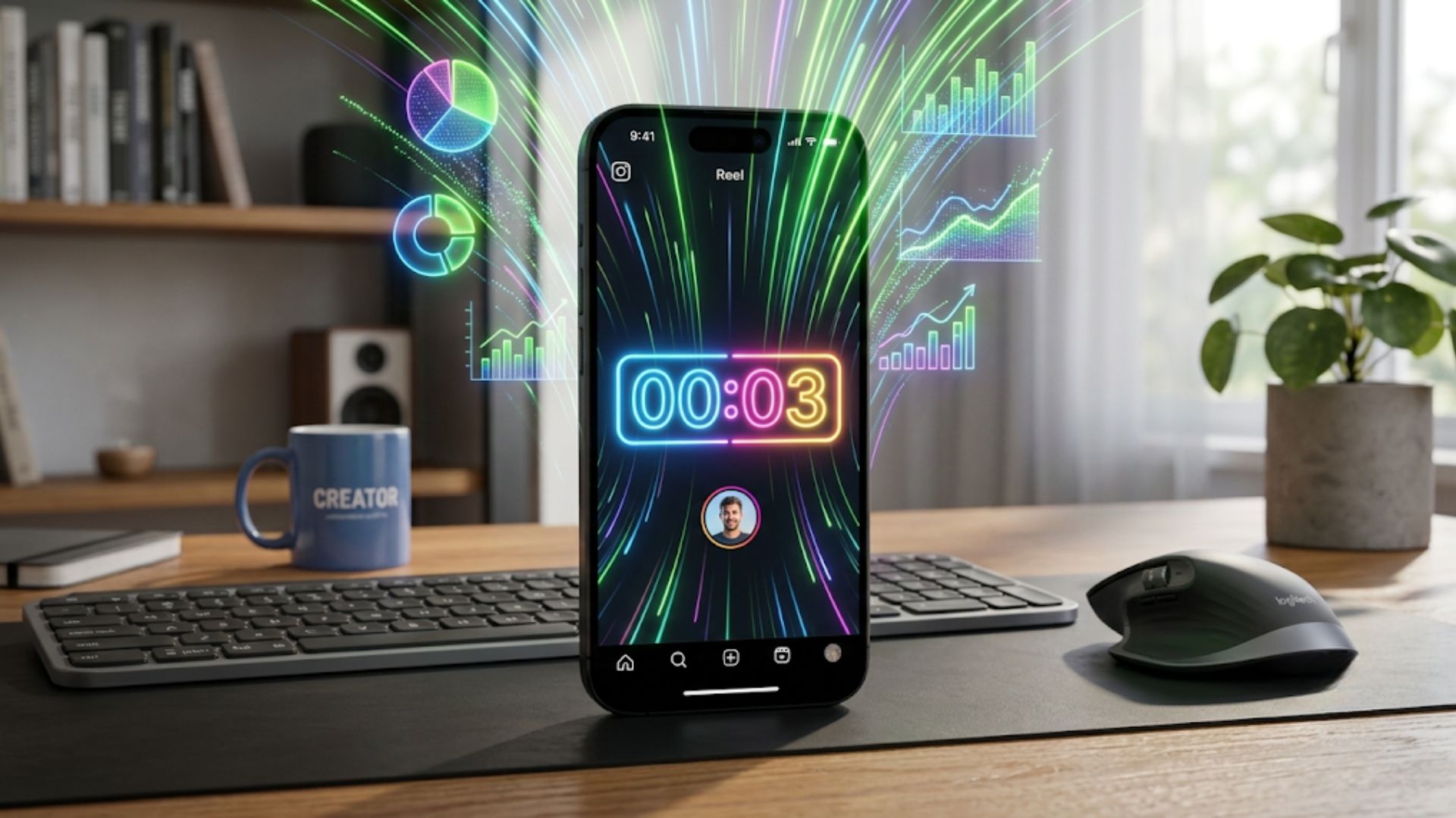 A glowing timer depicting the instagram reel initial velocity algorithm and retention rules on a smartphone.